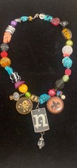 Vintage Statement Fun Party Necklace 19″ Lg Glass Multicolored Beads w/pendants