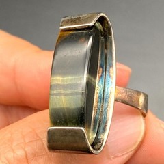 Vintage Modernist Tiger Eye Sterling Silver Dimensional Ring Size 5.25