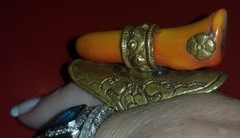Antique Mexico Engraved Huge Natural Coral Adjustable Ring INCREDIBLE