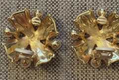 Vtg Swarovski Pearls & Clear Crystals Earrings Gold Tone Clip On Bow Cross READ