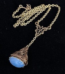 Vintage Necklace Art Nouveau Brass Watch Fob Pendant W/ Egyptian Scarab
