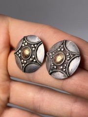 Vintage Sterling Silver Gold-Tone Shield Earrings, 24 mm
