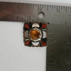 Vintage Scottish Agate Square Pin Brooch Celtic Orange Warm Tones Unsigned