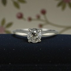 Vintage 18K White Gold 0.49ct Antique Old Mine Cut Diamond Solitaire Ring