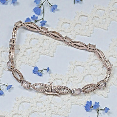 Vintage SUN 925 Sterling Silver Cubic Zirconia CZ Oval Link Bracelet, 7.75″