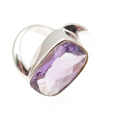 925 Sterling Silver Vintage Real Amethyst Modernist Ring Size 8.75
