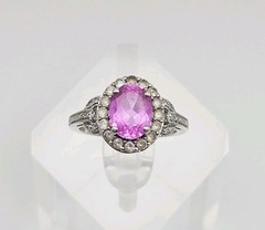 J Holman JH Sterling Silver 1.85ct Pink & White Topaz Halo Ring Size 7