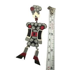 Vintage Folk Art Polymer Clay Figural Brooch Articulated Legs Ruth Ann Grove