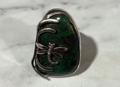 Sterling Silver Vintage Malachite Ring Dragonfly Design Southwestern Vintage
