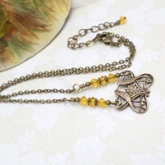 Small Art Nouveau Lovebird Necklace, Handmade Antique Brass Handmade Jewelry