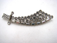 Vintage Lot of 4 Clear Rhinestone Brooch Pins & 1 Buckle/Slide