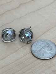 Smoky Gray Faceted Earrings/ Pierced Ears Only/ Silver Tone/ Measure .75 In