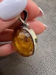 Vintage Baltic Amber Pendant Sterling Silver 925 Round Shape Flower