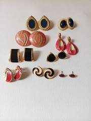 Vintage Gold Toone Pierced Enamel Earrings Bundle Lot