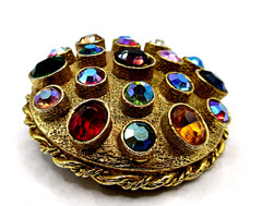 Vintage Signed ART Mult-Faceted Aurora Borealis Rhinestone Dome Brooch Pin