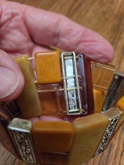 Vintage Chunky Bracelet Multi Plastic Square Beads With Metal Deco Separaters