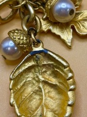 Georgiou Vintage Matte Gold Faux Pearl Acorn Cascading Leaf Necklace 30″