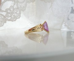 Vintage Sterling Silver 925 Gold on Pink Purple CZ Large Ring Size 10