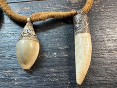 Vintage Himalayan Tribal Amulet Necklace, Boho Shell & Stone Charm, 32″