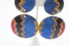Vintage Clip On Earrings Black Painted Wood 1980s