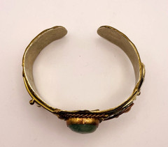 Vintage Mixed Metals Flourite Cabochon Cuff Bracelet