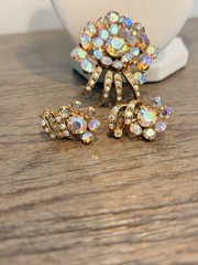 Vintage SELRO Selini Set Brooch + Earrings Parure AB Rhinestones Signed