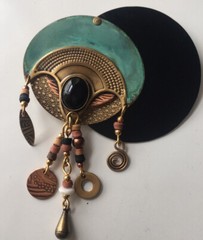 Vintage Artisan Art Deco Style Brooch Pin Dangle Beaded Statement Jewelry