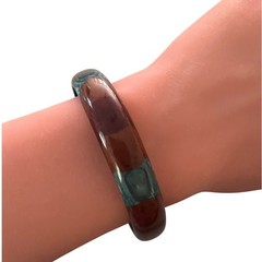 Vintage Retro Stackable Bangle, Brown, Maroon & Blue Plastic Resin Bracelet, 0.5