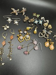 Vintage Earrings Lot 17 Pairs Avon Cameo Heart Dangle Rose Bird Mixed Styles