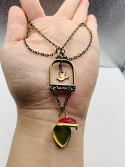 Vintage Boho Quirky Love Bird Dove Pink Photo Heart Locket Statement Necklace