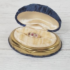 Victorian Ruby Diamond 14K Yellow Gold Band Ring 7 Simple Antique Luxury Flush