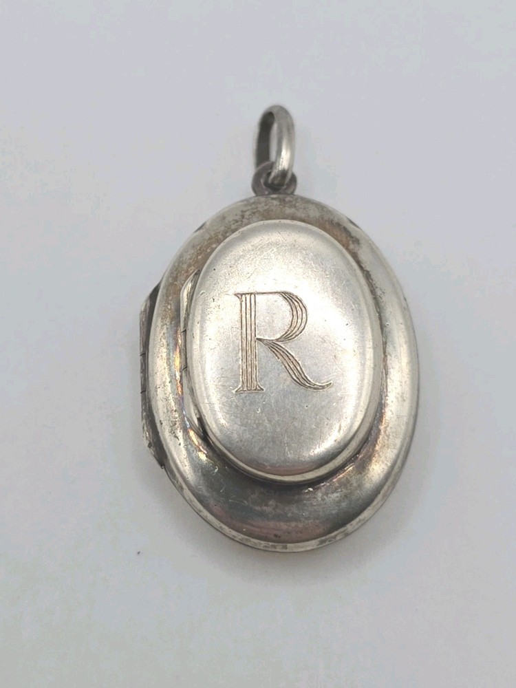 Vintage Sterling Silver 925 Monogram R Double Oval Locket Pendant 7.5g