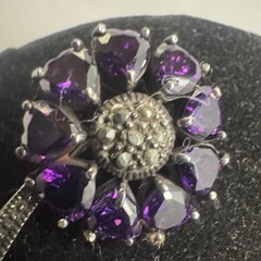 Vintage CZ Amethyst Marcasite 925 Sterling Silver Flower Brooch Pin 1.75 In 8.2g