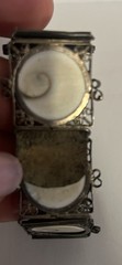 Victorian Silver Tone Filligree Opercullum/Shiva Eye Shells Link Bracelet # 9107