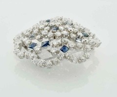11.30CT Blue Sapphire & White CZ Solitaire Style Womens Brooch In 925 Silver.