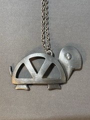 Vintage Turtle Pendant Necklace, 12 in. Silver-Tone Chain, Pewter Animal.