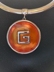 Vintage Givenchy Orange Enamel G Logo Torque Collar Choker Necklace Fair Cond
