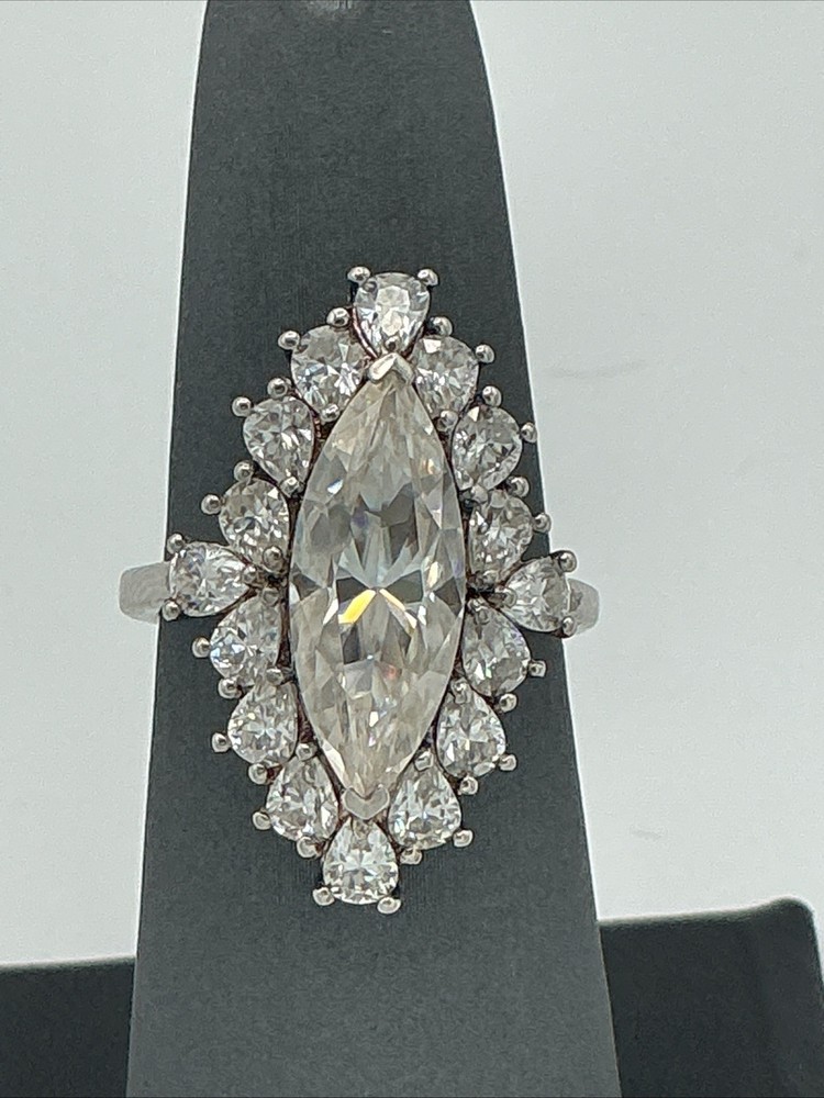 925 Sterling Silver Vintage Ring Marquise & Pear Cut Topaz Sz 7