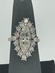 925 Sterling Silver Vintage Ring Marquise & Pear Cut Topaz Sz 7