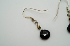 Vintage Sterling Silver Onyx Dangle Earrings 3.6cm JB39