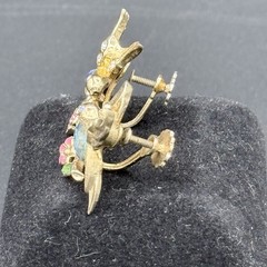 VTG 1940s-1950s Coro Lovebird Clip Earrings – Rhinestone & Enamel Garden Motif