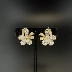 Nolan Miller Earrings Bow Ribbon Gold Tone CLIP ON Rhinestone Cocktail Bling