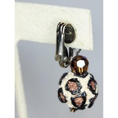 Vintage Leopard Print Clip On Earrings Brown Crystal Dangle Animal Print