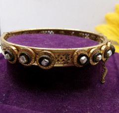 Signed Miriam Haskell Baroque Wired Pearls Hinged Bracelet~Safety Chain~6.5″