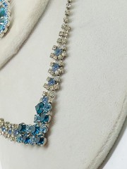 VTG CHRISTINA COLLECTION NECKLACE/EARRING SET TEAL/BLUE/CLEAR/SMOKEY RHINESTONES