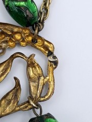 Art Nouveau Statement Bib Necklace Enamel Butterfly Lava Glass REPURPOSED