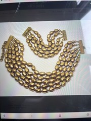VINTAGE Carol Lee Chunky Faux Pearls Gold Necklace Bracelet Set Multi Strand