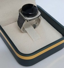 Classic Rif Top Minimalist VIP Men’s Ring Sterling Silver 925 Agate Stone Size 9