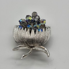 Stunning Schrager Vintage AB Crystal Brush silvertone Tumbler Brooch pin fruit