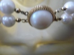 SIGNED E. PEARL 2 ROWS FAUX PEARLS & GOLD TONE BEADS 7”L COLLAR NECKLACE #32/5